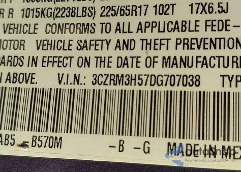 2013 Honda Cr-V Ex z USA, uszkodzony, nr VIN 3CZRM3H57DG707038